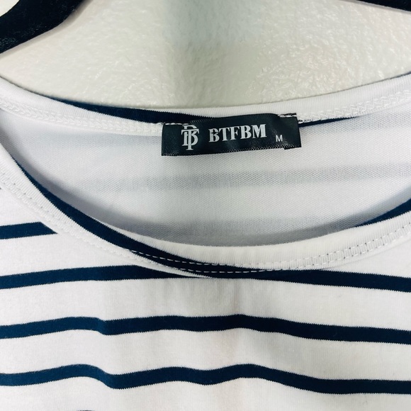BTFBM Black White Striped Fitted Dress Size Medium - Picture 5 of 7